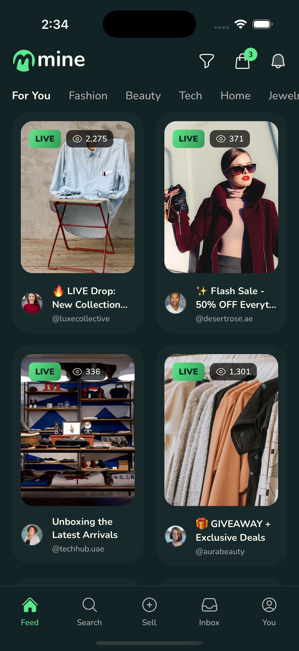 Mine App - Live Feed